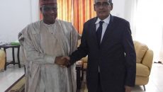 Sokoto Governor, Aminu Waziri Tambuwal, with the Moroccan Ambassador to Nigeria, Mr. Mosidfa Bouh, during their meeting in Abuja.  